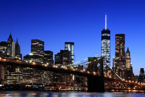 Fototapeta Brooklyn Bridge i Manhattan Skyline w nocy, New York City