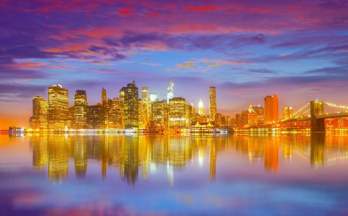 Fototapeta Nowy Jork USA, kolorowe panorama sunset Manhattan