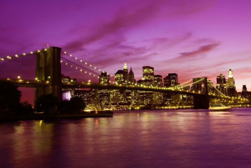 Fototapeta Brooklyn Bridge i Manhattan na zachodzie słońca, New York