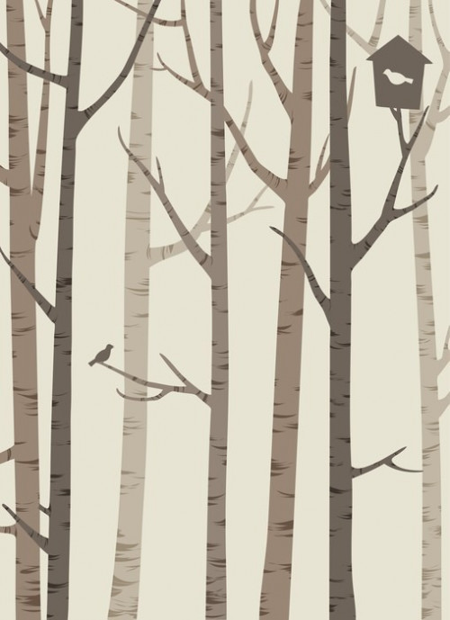Fototapeta Dekoracyjne sylwetki drzew z ptakiem i ptaszarni