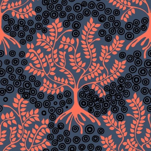 Fototapeta Jednolite wzór, wektor ręcznie rysowane ilustracji, powtarzając dekoracyjne ozdobne stylizowane niekończące drzew. Niebieski, czerwony abstrakcyjne tła, Seamles graficzny ilustracja linia artystyczny rysunek sylwetka