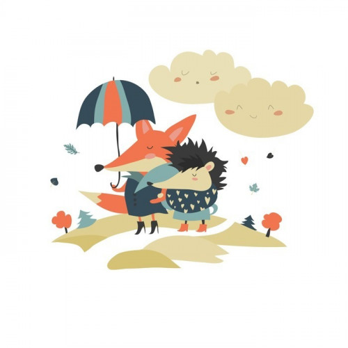 Fototapeta Śliczne lis i jeż spacery pod parasolem