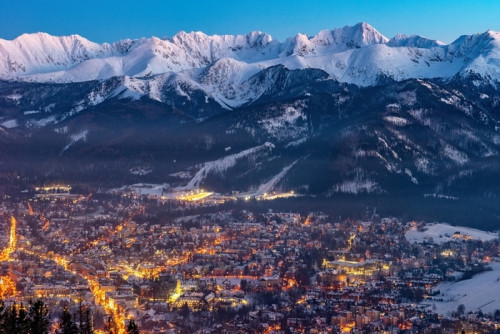 Fototapeta Zakopane nocą, góry tatry krajobraz, Polska, Europa