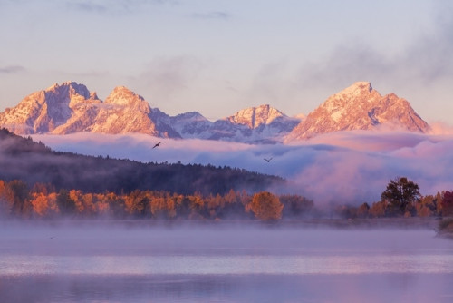 Fototapeta Malownicze odbicie sunrise tetons jesienią