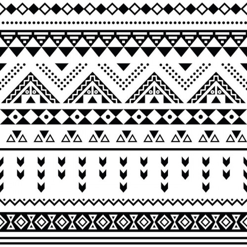 Fototapeta TIBAL szwu wzór, biały aztec Prin czarno na czarnym