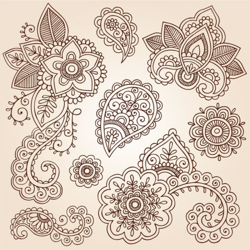 Fototapeta Henna Paisley Doodles elementy projektu tatuaż wektor mandali