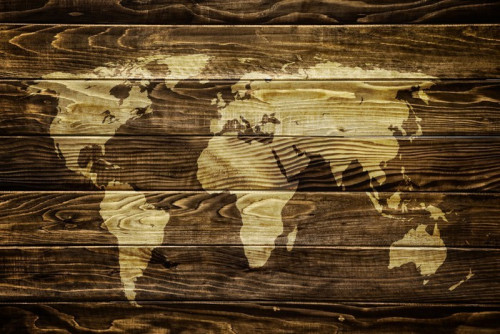Fototapeta Mapa świata na tle drewna