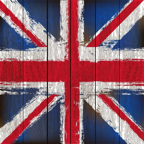 Fototapeta Union Jack na drewniane deski w tle