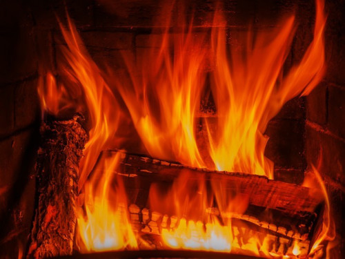 Fototapeta Ognisko z drewna i ogień