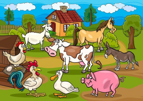 Fototapeta Zwierzęta gospodarskie wiejskich Cartoon ilustracji scena