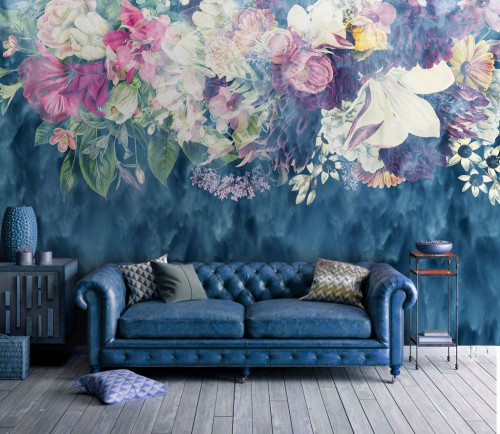 Fototapeta Niebieski, sofa i Ściana
