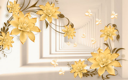 Fototapeta Białe kwiaty ze złoceniami