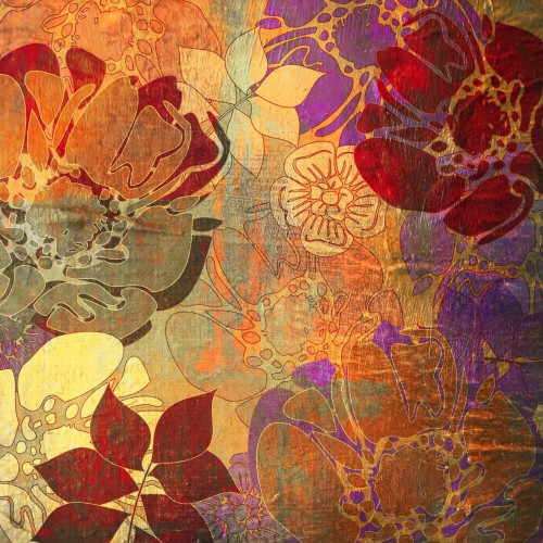 Fototapeta Kwiaty i liście na tkaninie 