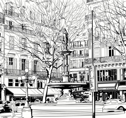 Fototapeta Czarno- biały rysunek miasta