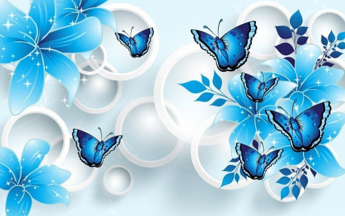 Fototapeta Niebieskie motyle i lilie 