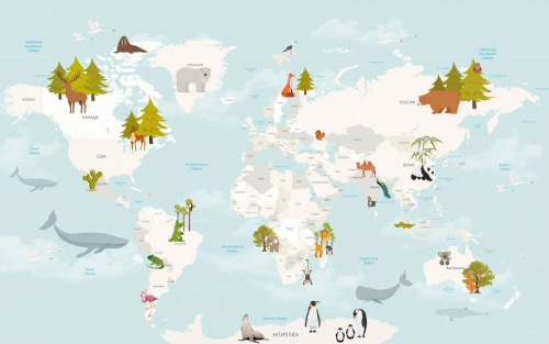 Fototapeta Mapa świata i zwierzęta