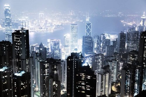 Fototapeta Hongkong nocą i wieżowce