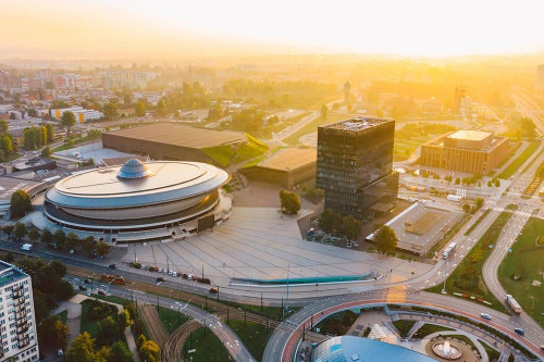 Fototapeta Przepiękne świtanie nad śródmieściem Katowice