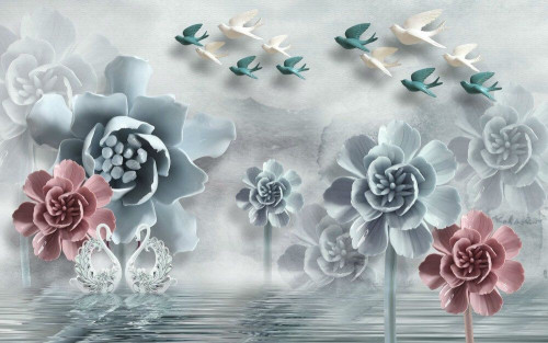 Fototapeta Kwiaty i kryształowe łabędzie