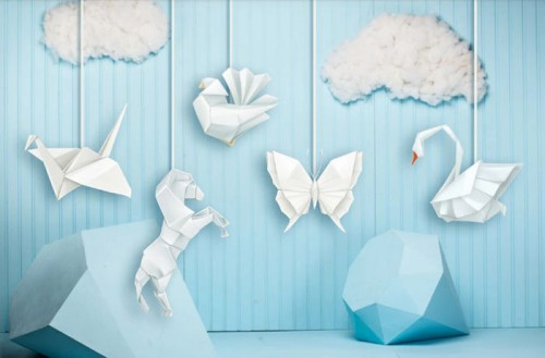 Fototapeta Niebieski, papier origami i origami