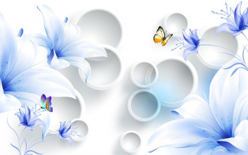 Fototapeta Błękitne lilie i motyle