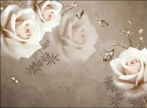 Fototapeta Białe róże i motyle