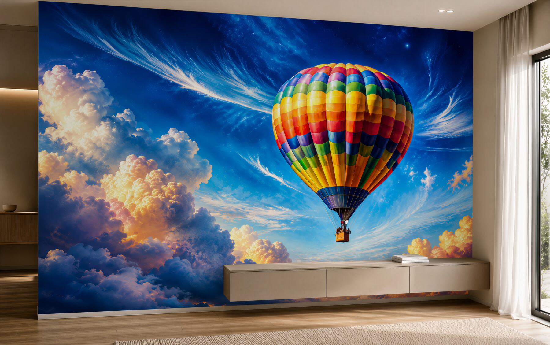 Fototapeta balon na gorące powietrze wśród pastelowych chmur?v23