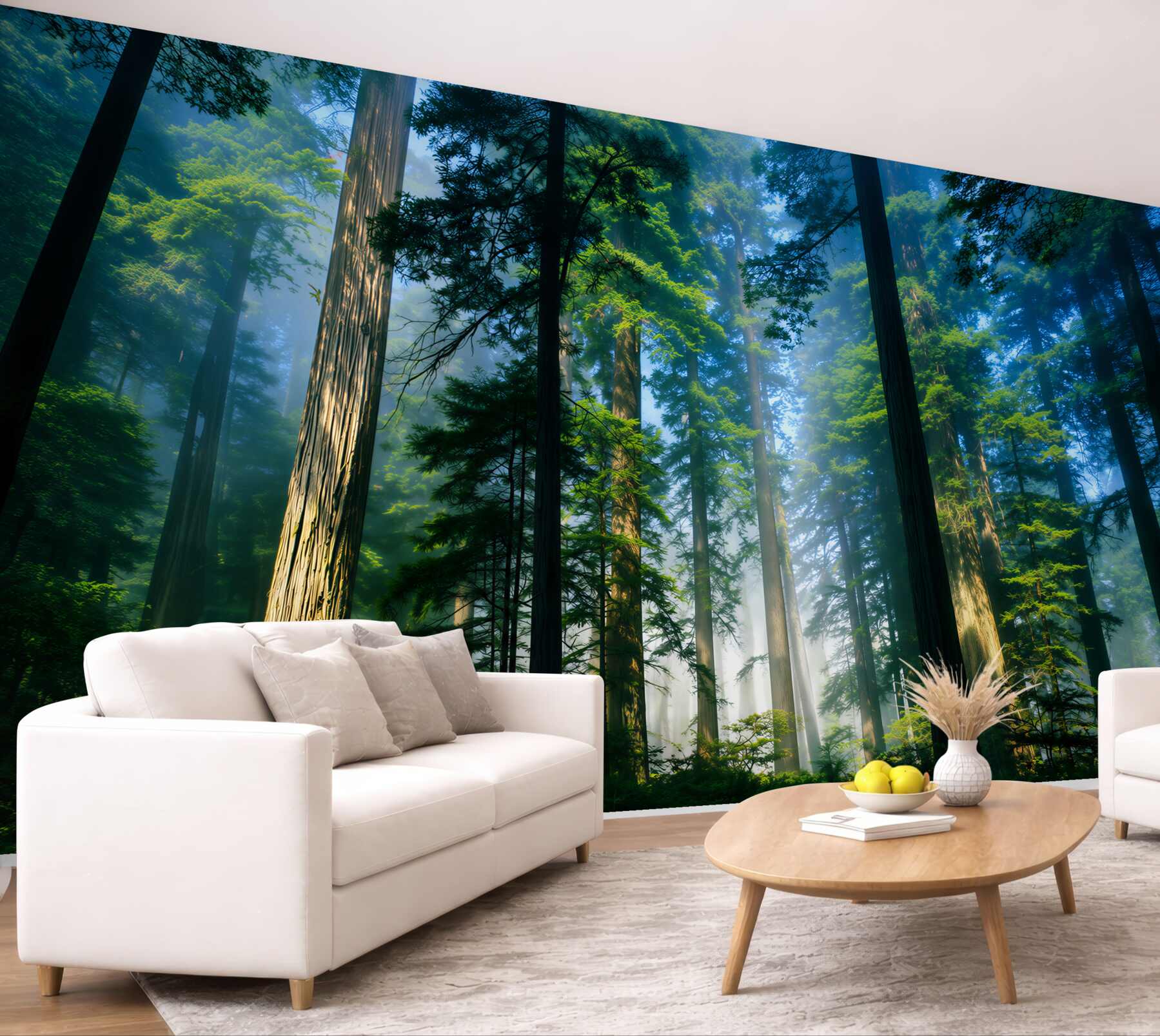 Fototapeta lekka mgła wśród smukłych drzew w lesie?v23