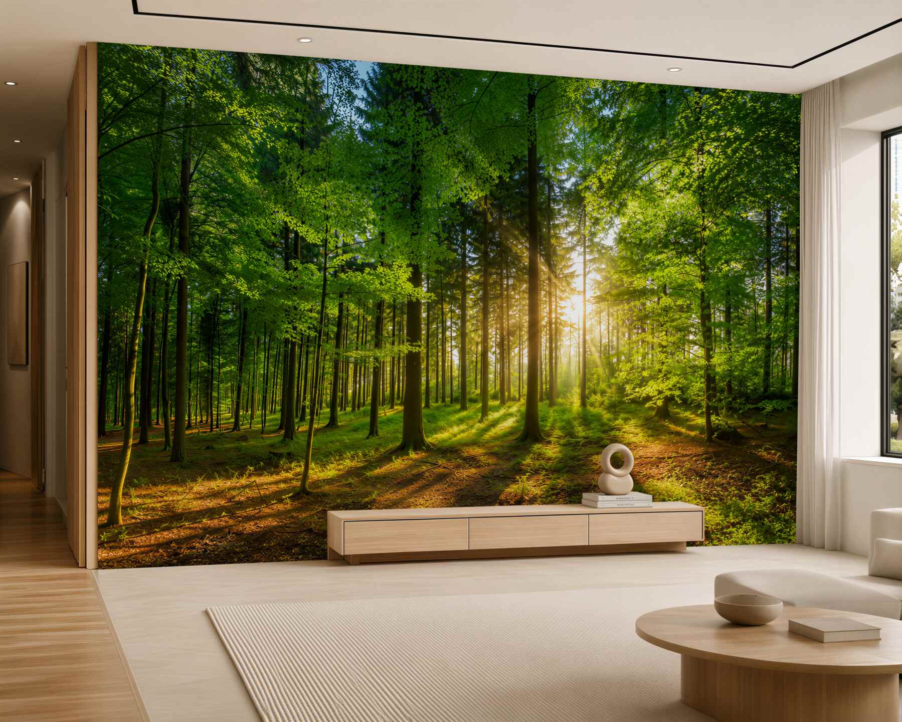 Fototapeta jasne słońce w zielonym lesie liściastym?v23