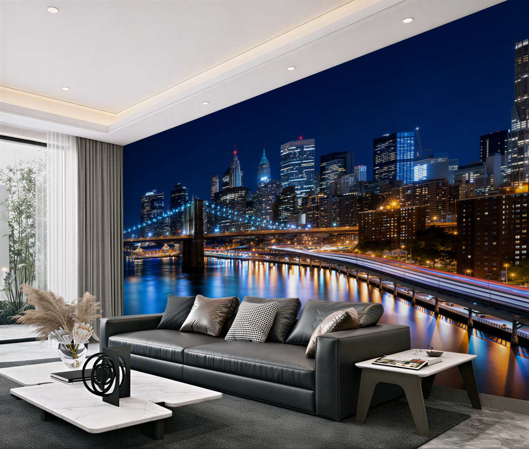 Fototapeta Molo na Manhattanie w nocy jest oświetlone?v23