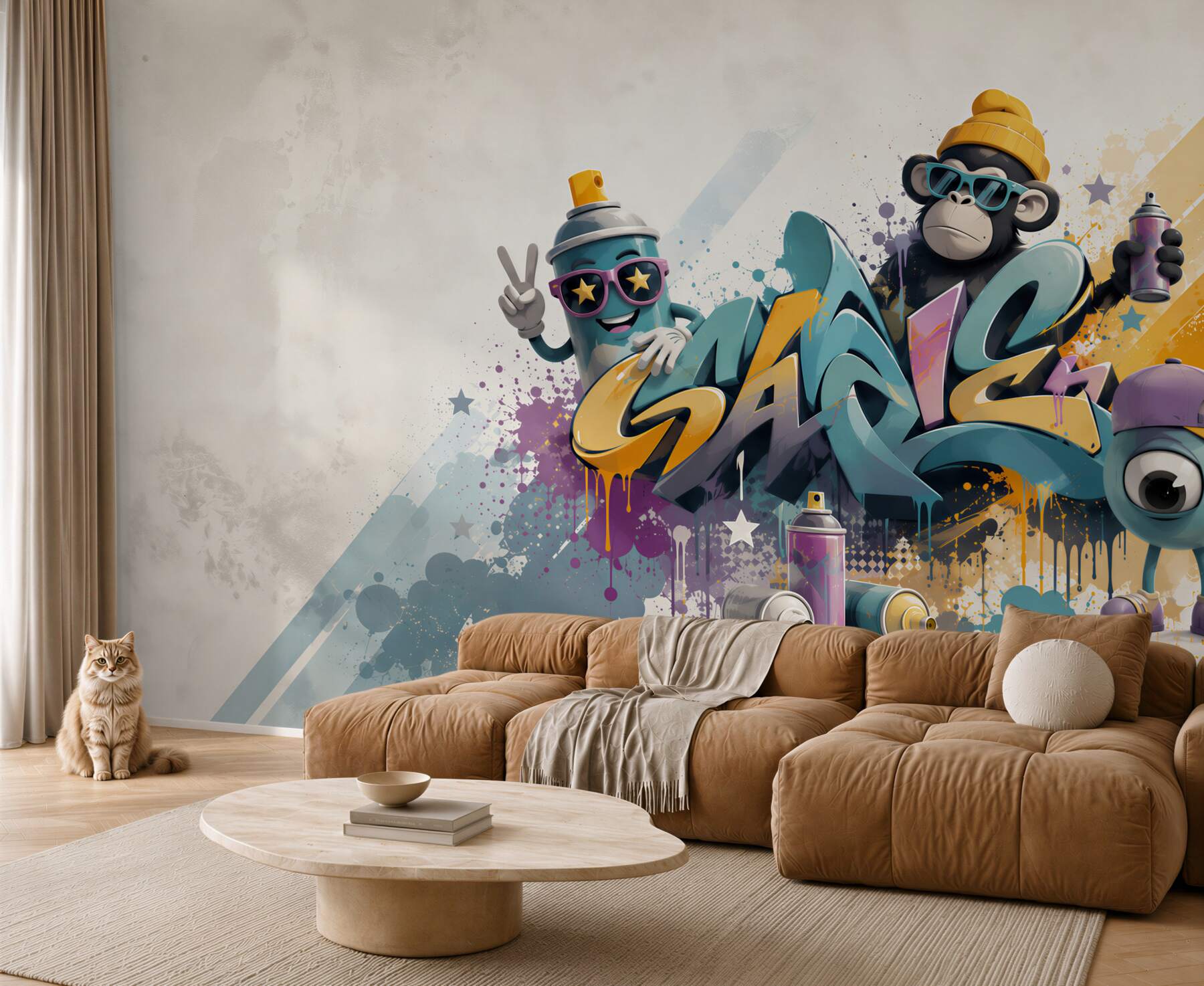 Fototapeta graffiti street art z małpką i puszką sprayu do pokoju młodzieżowego?v23