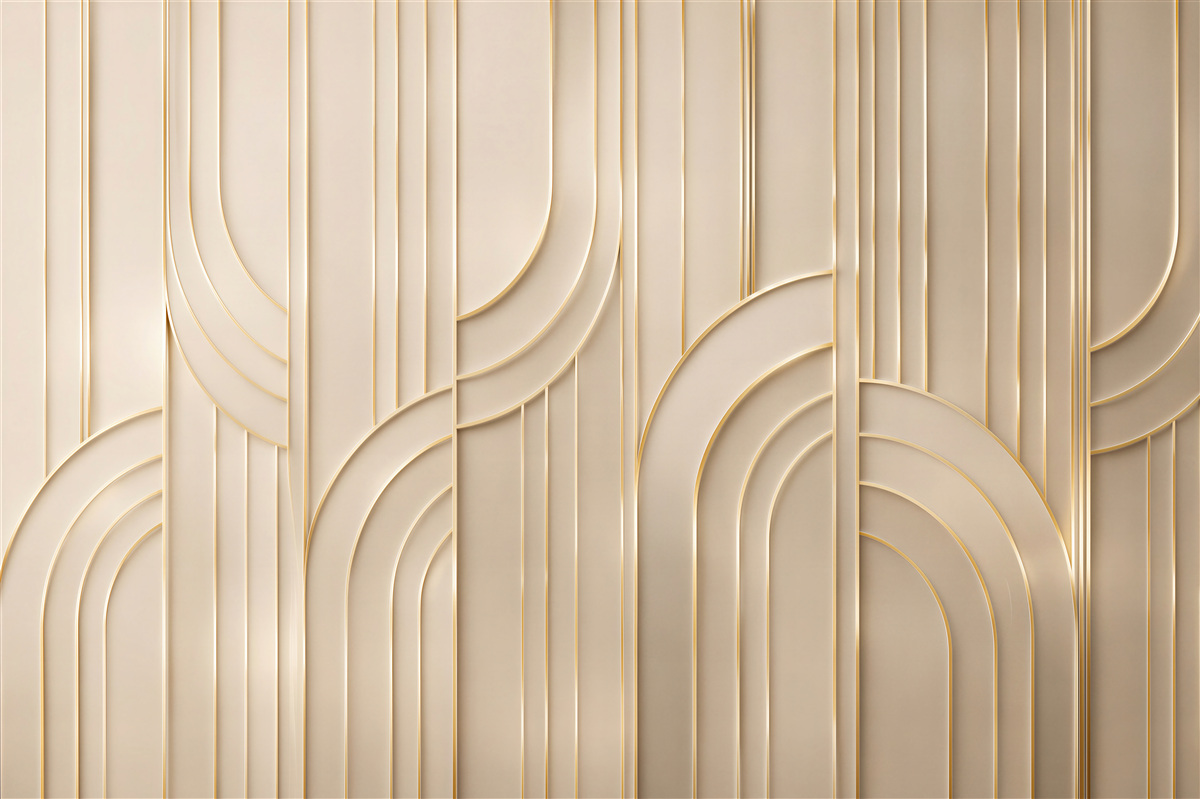 Fototapeta geometryczne łuki 3D beżowe ze złotymi liniami nowoczesna