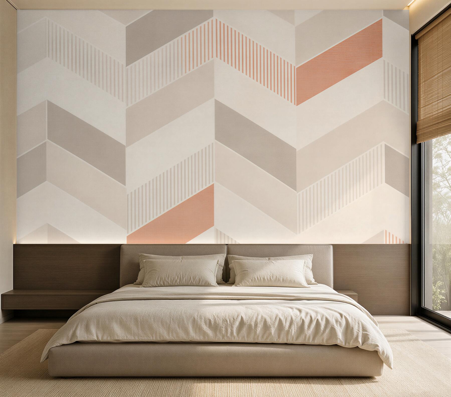 Fototapeta geometryczny wzór beżowo szary z pudrowym różem nowoczesna?v23