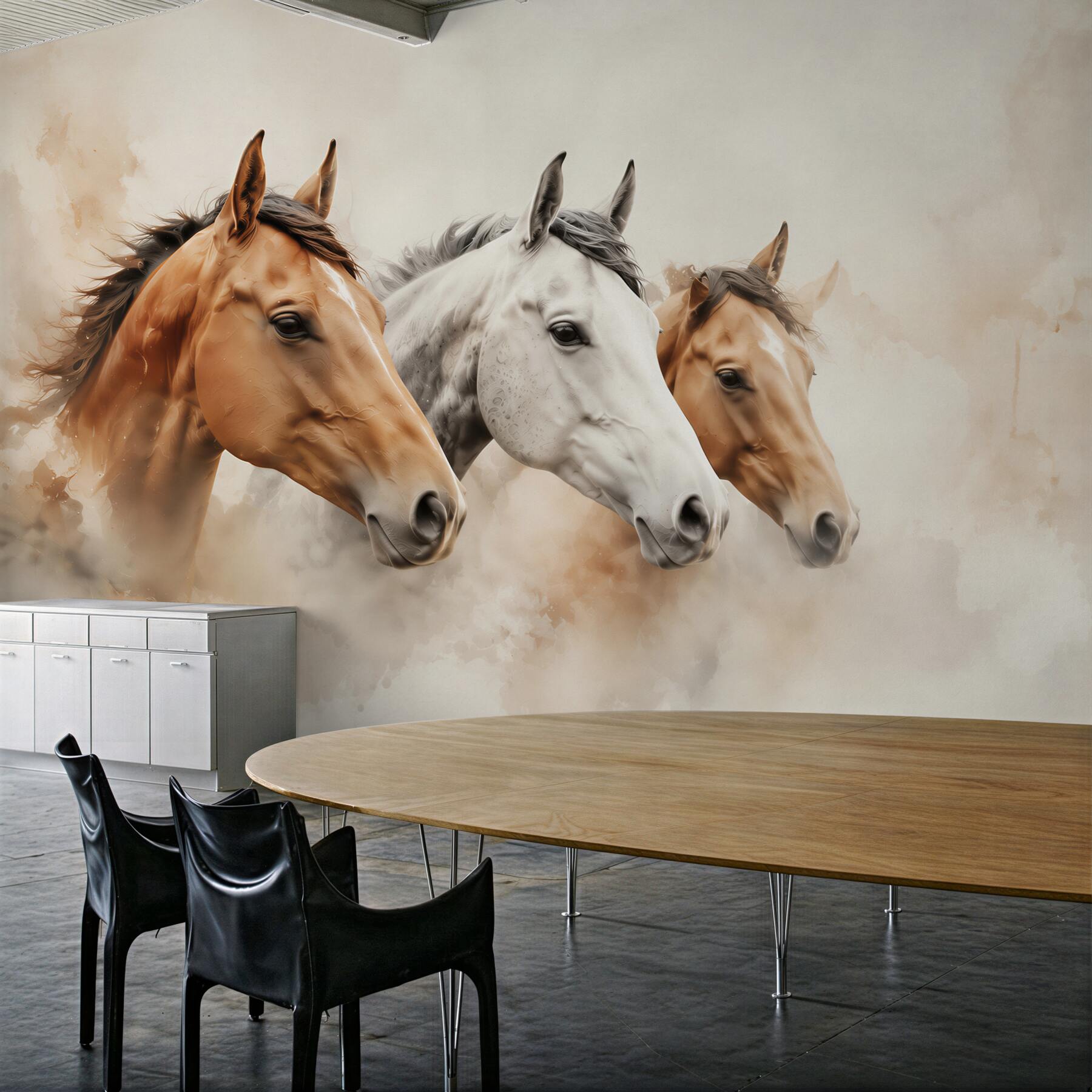 Fototapeta trzy konie akwarelowe w beżowych tonach do salonu?v23
