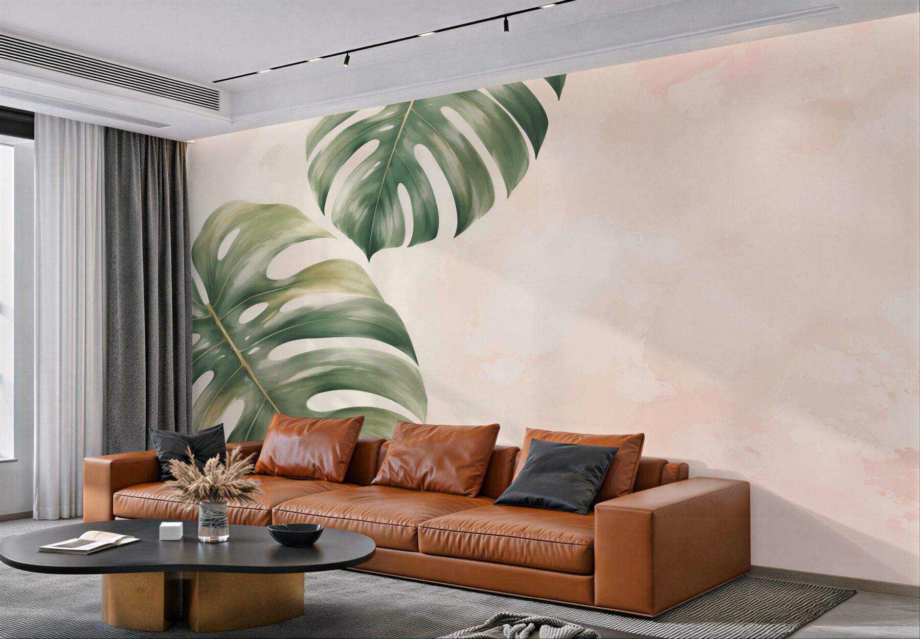 Fototapeta liście monstery zielone na pastelowym tle tropical?v23