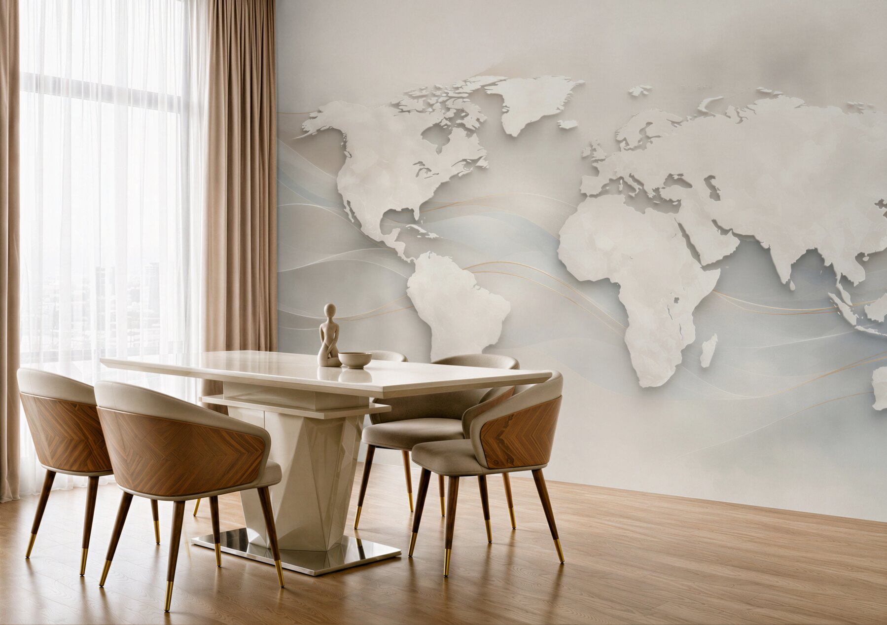 Fototapeta mapa świata beżowa nowoczesna 3D do biura i salonu?v23