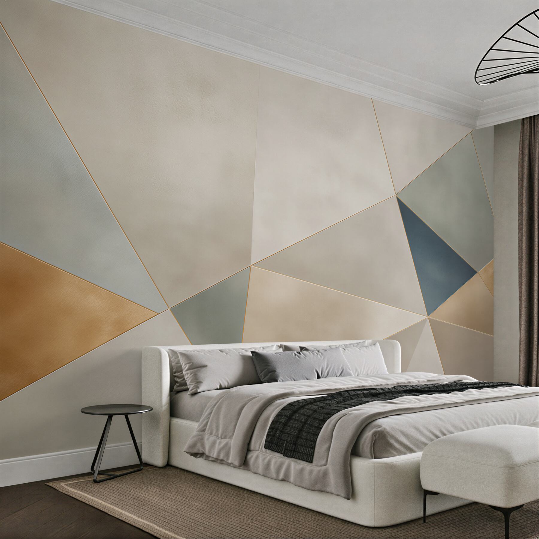 Fototapeta geometryczne trójkąty beżowo szare ze złotymi akcentami nowoczesna?v23
