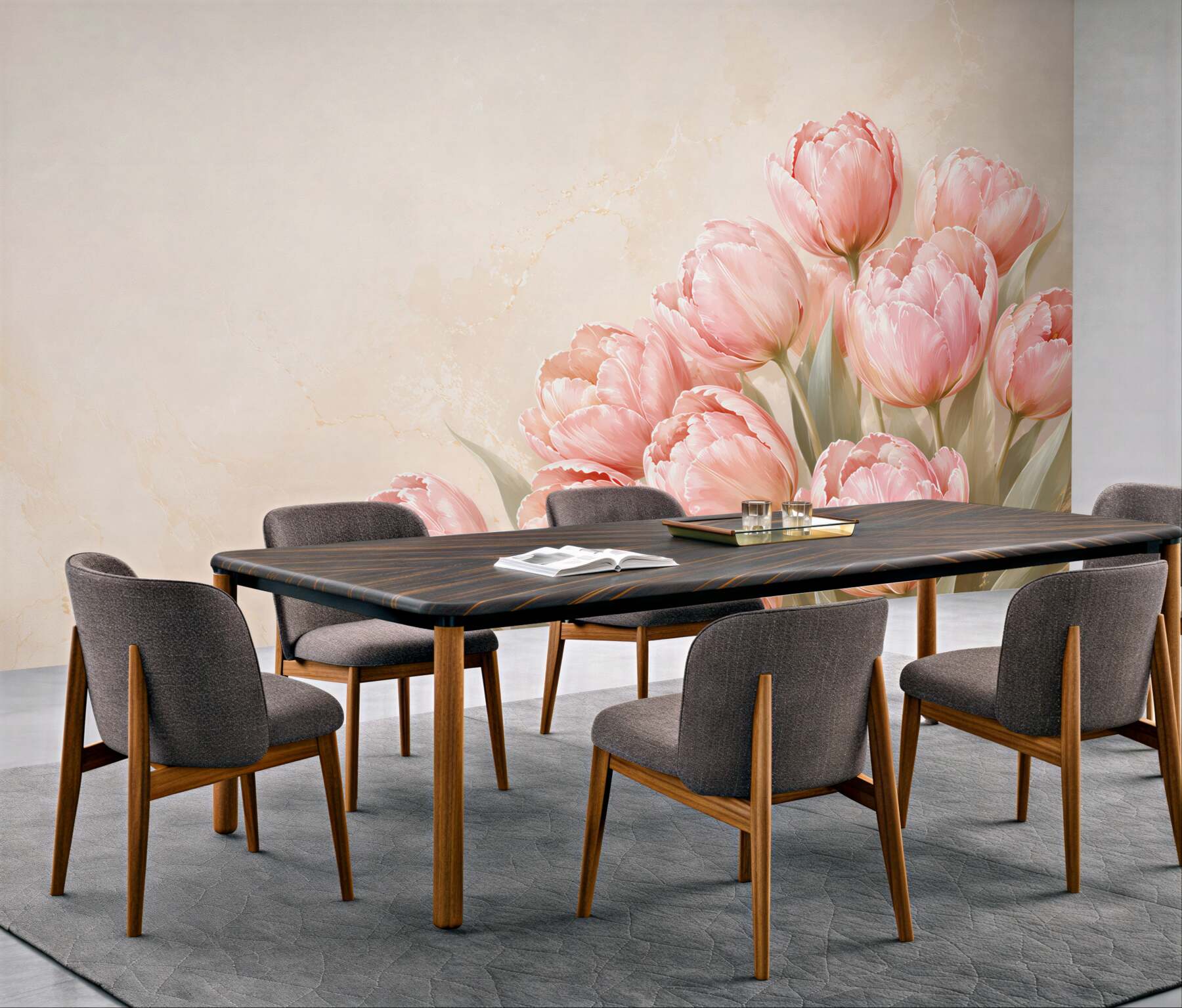 Fototapeta różowe tulipany na beżowym tle elegancka do salonu?v23