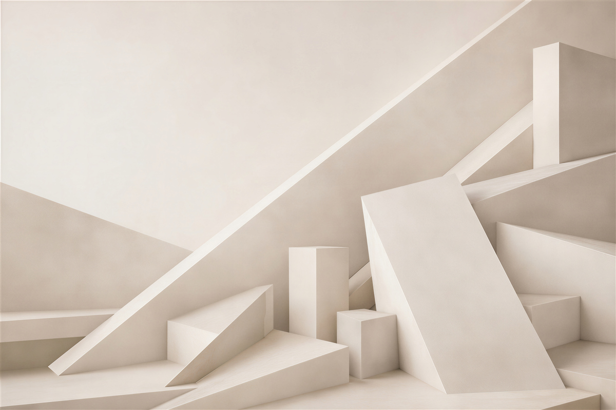 Fototapeta abstrakcyjne geometryczne bryły beżowe 3D do nowoczesnego wnętrza