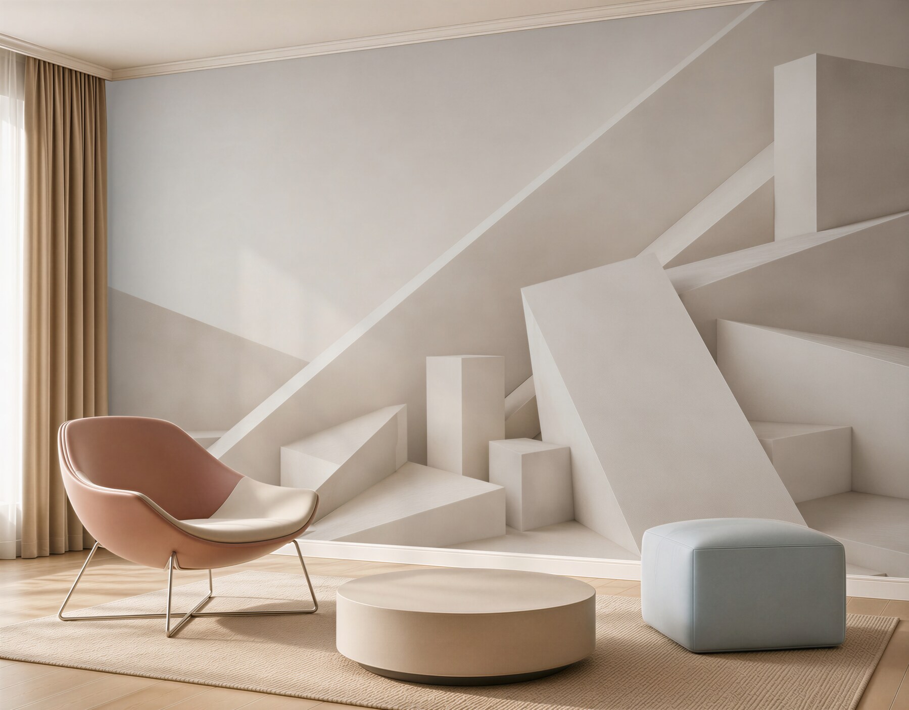 Fototapeta abstrakcyjne geometryczne bryły beżowe 3D do nowoczesnego wnętrza?v23
