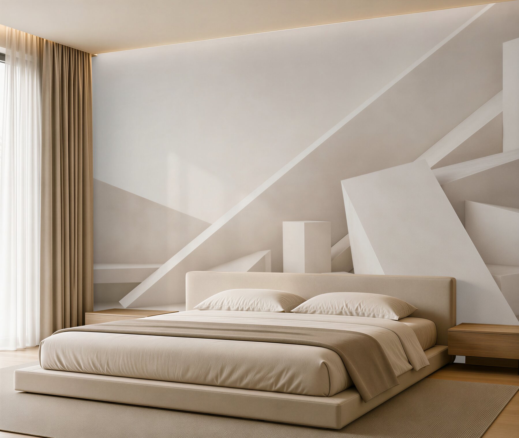 Fototapeta abstrakcyjne geometryczne bryły beżowe 3D do nowoczesnego wnętrza?v23