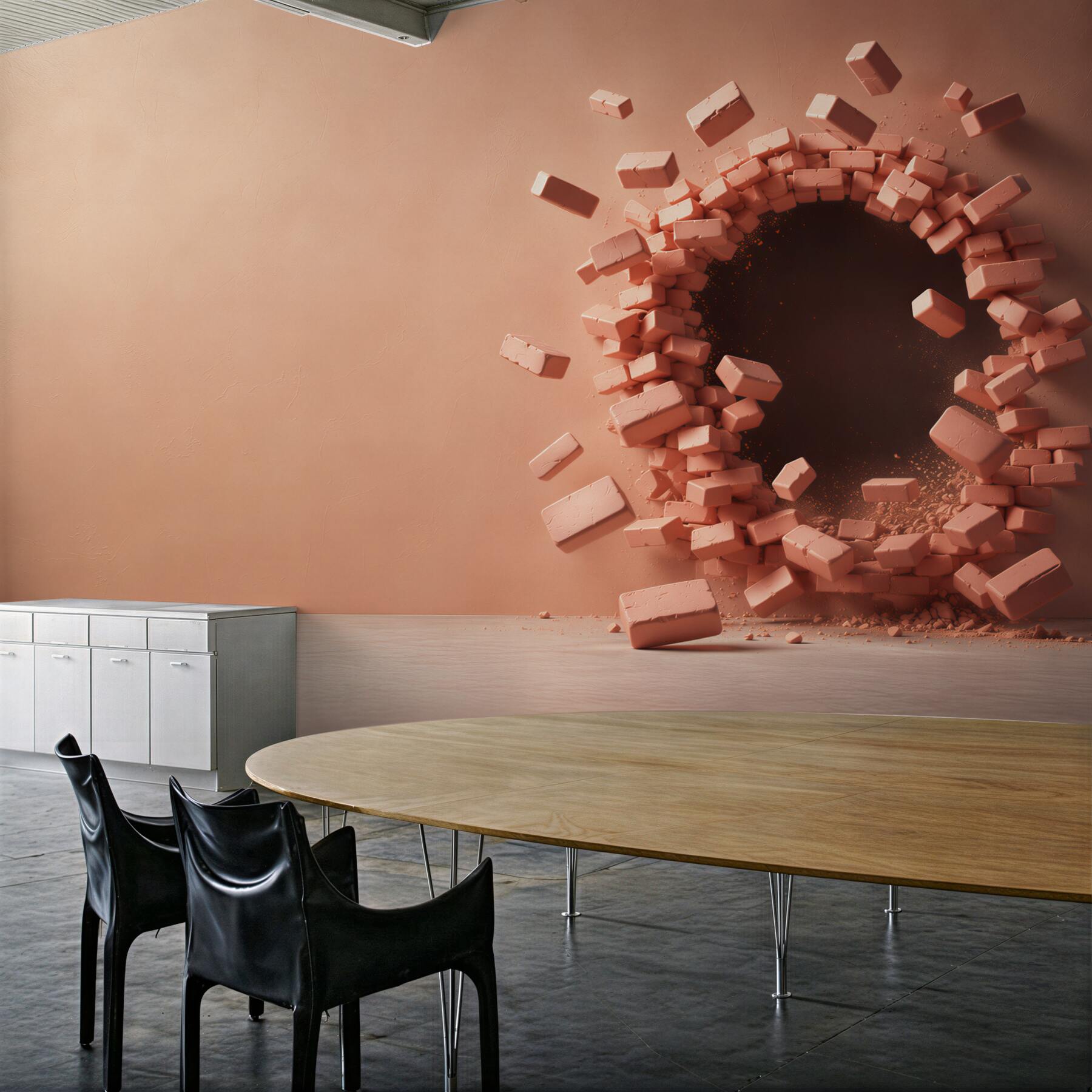 Fototapeta pękająca różowa ściana 3D z otworem nowoczesna?v23