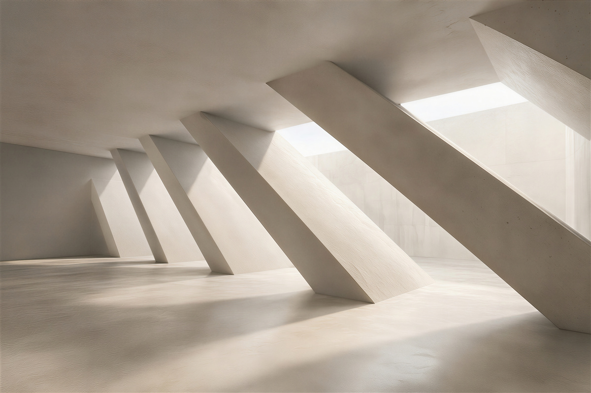 Fototapeta minimalistyczna architektura wnętrza beżowa z geometrycznym światłem