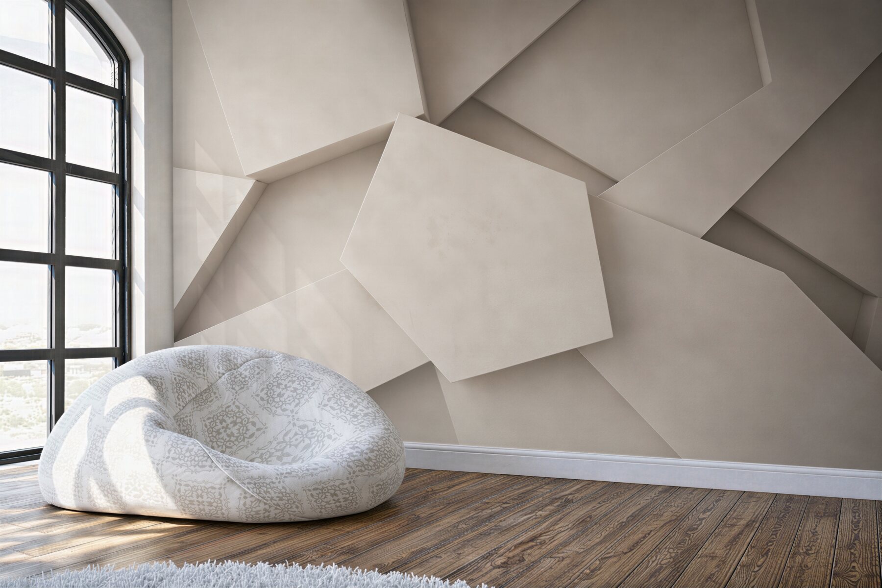 Fototapeta geometryczne panele 3D beżowe nowoczesna abstrakcja do salonu?v23