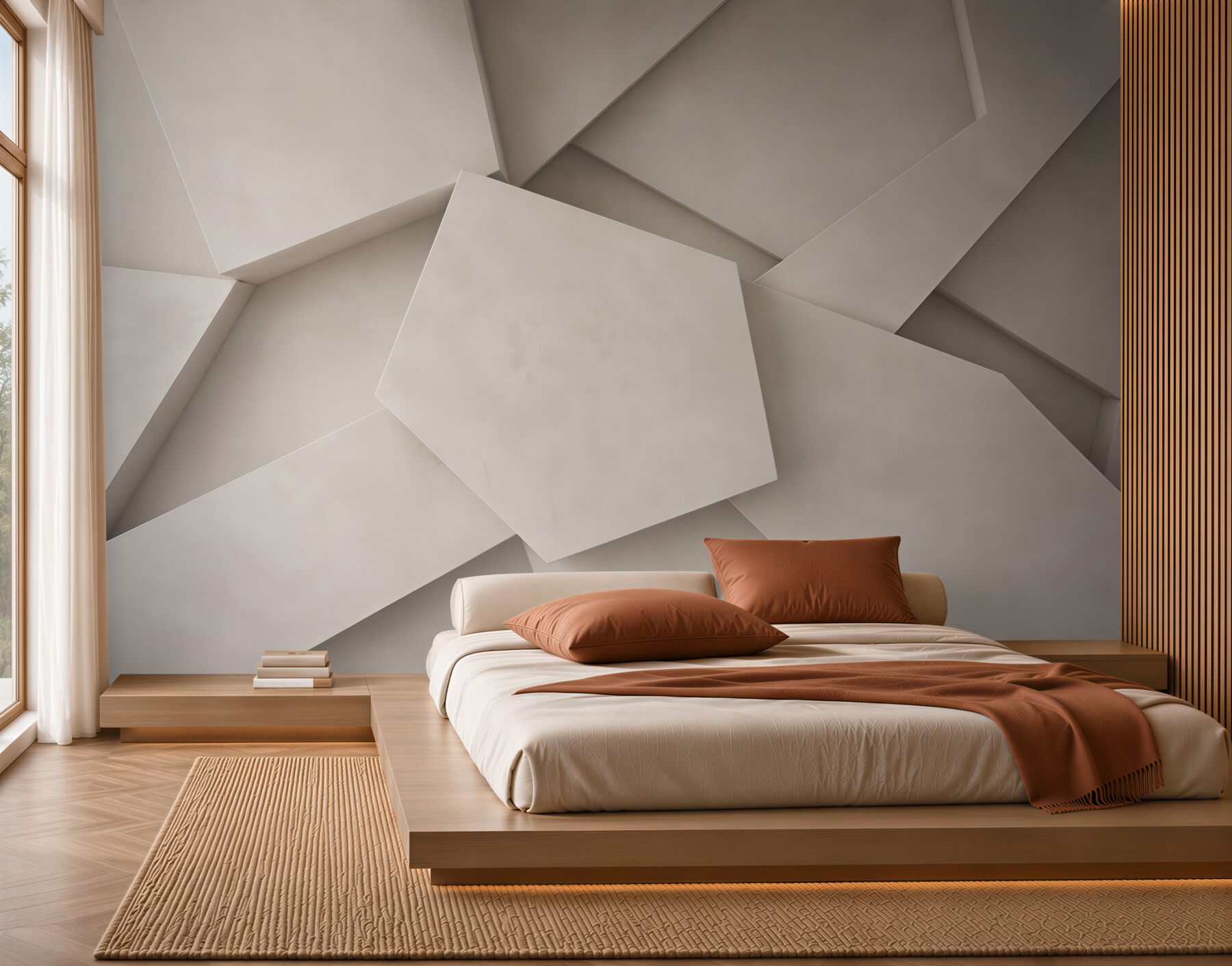 Fototapeta geometryczne panele 3D beżowe nowoczesna abstrakcja do salonu?v23