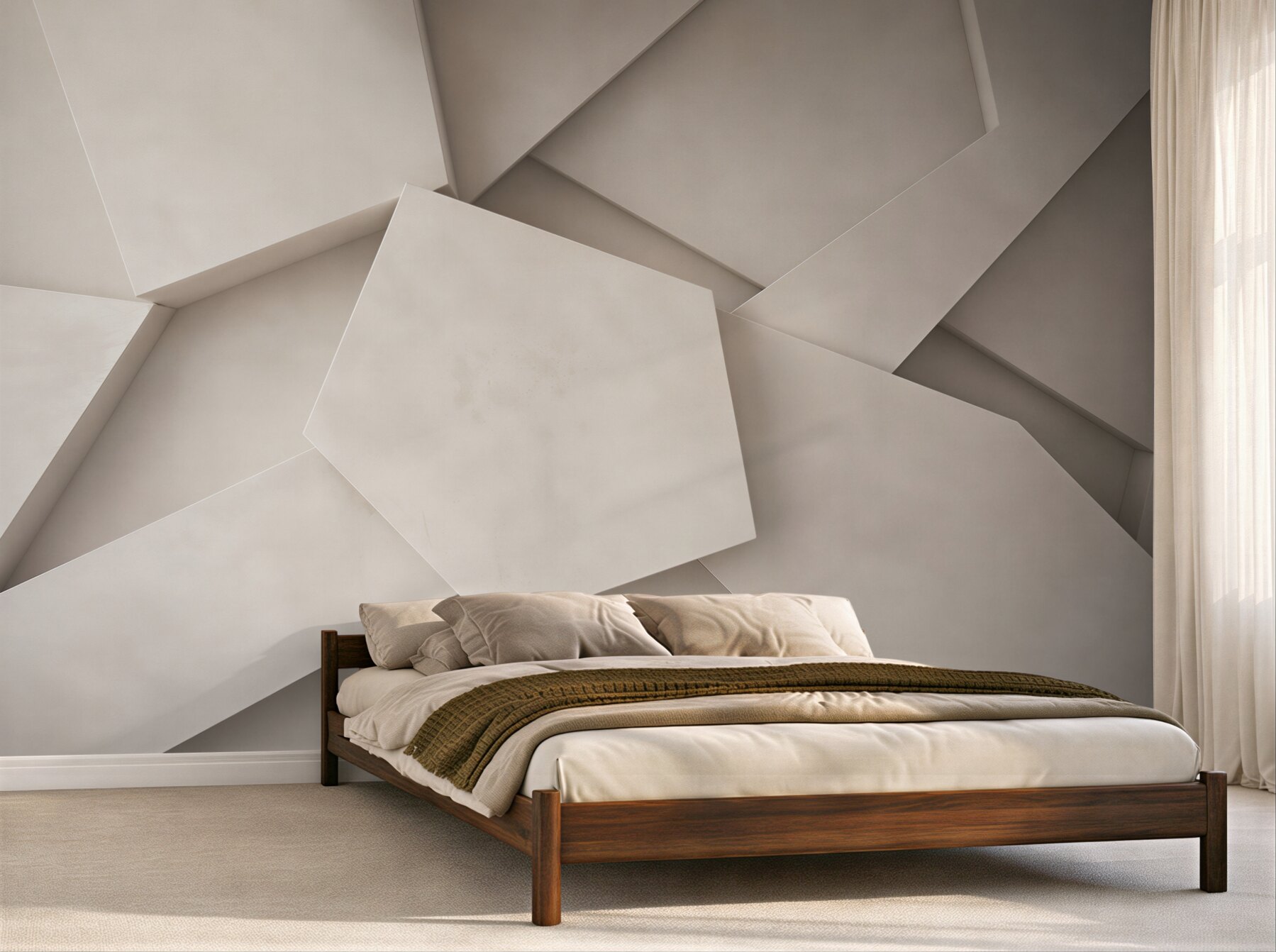 Fototapeta geometryczne panele 3D beżowe nowoczesna abstrakcja do salonu?v23