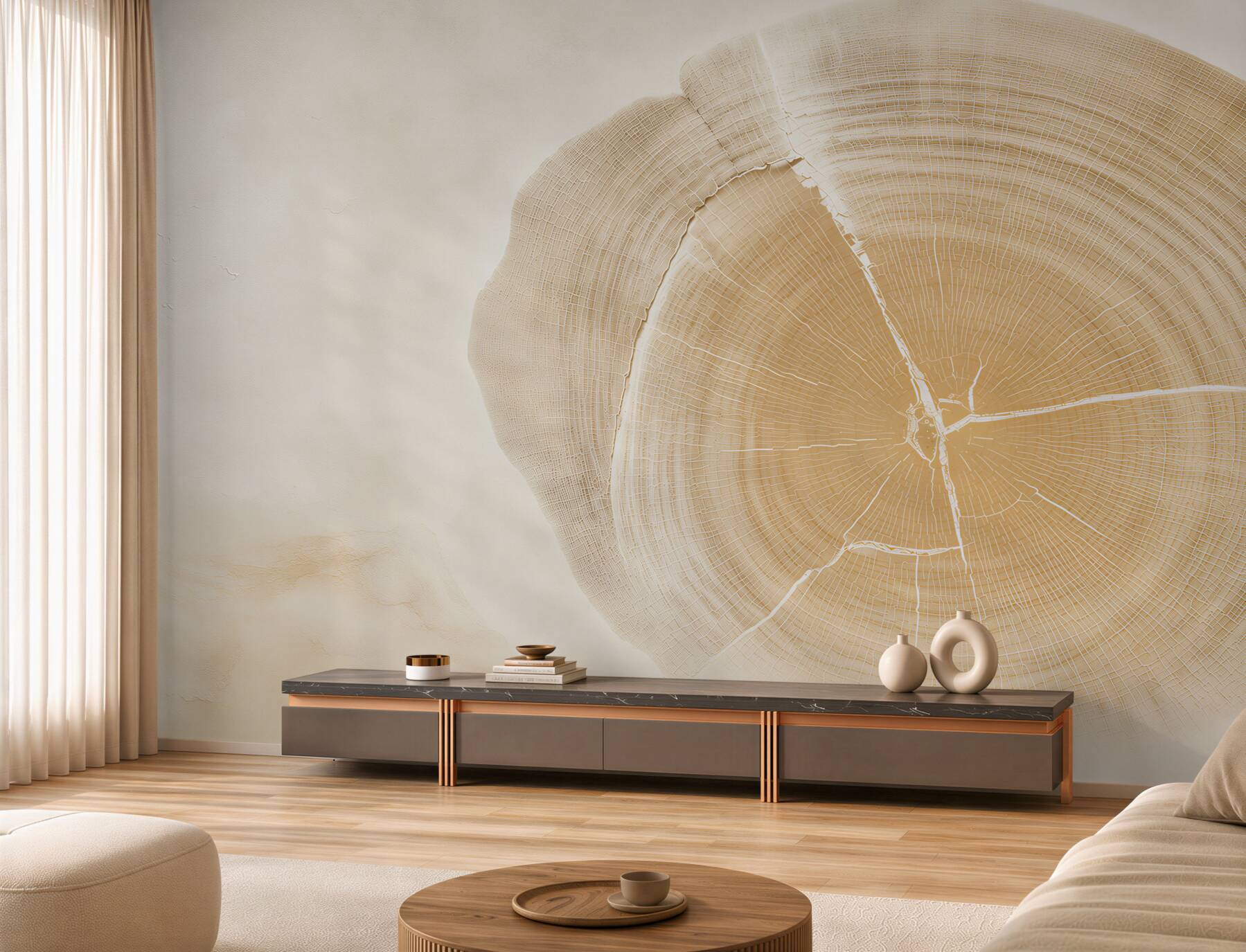 Fototapeta pień drzewa przekrój beżowy minimalistyczny wzór naturalny?v23