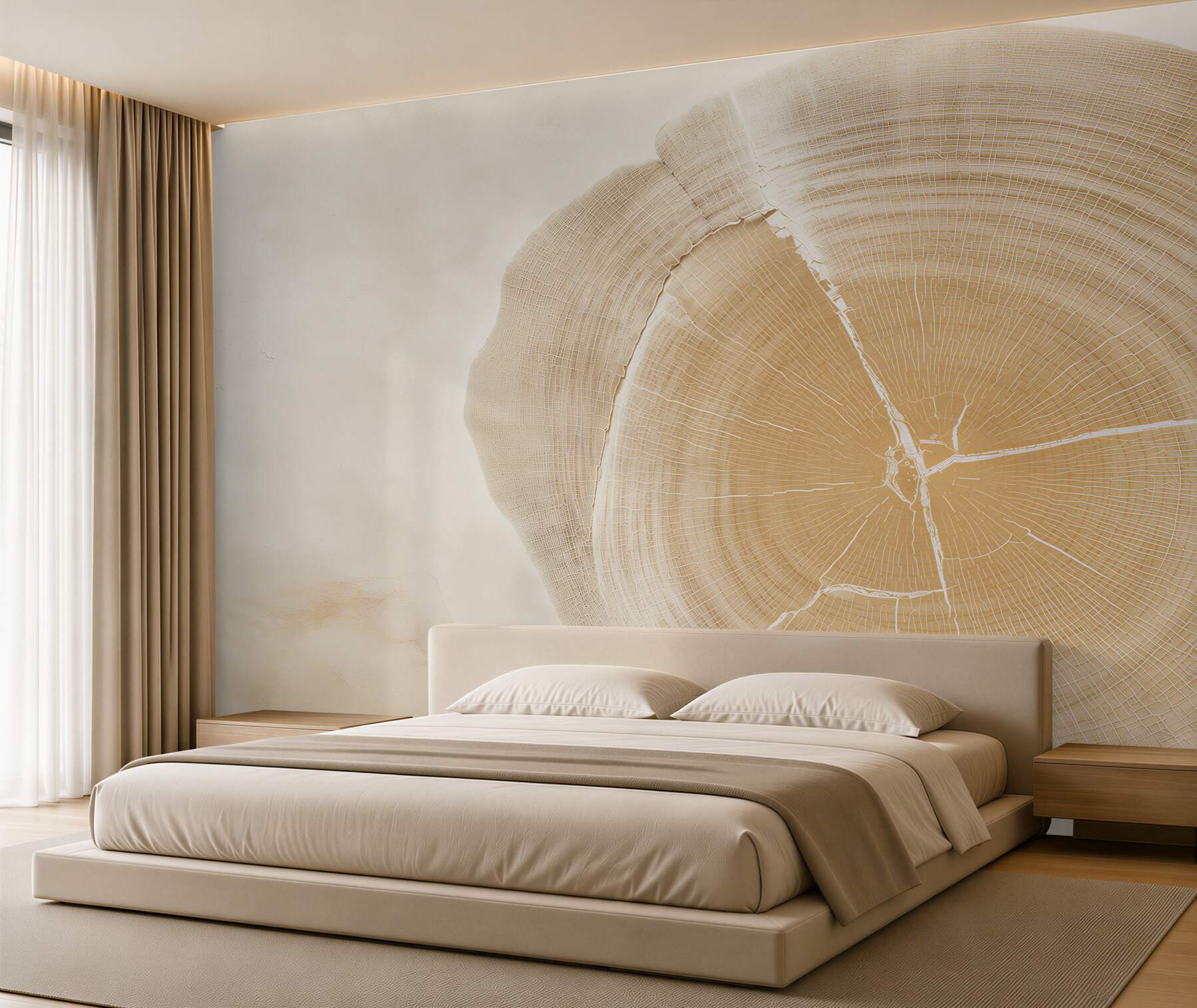 Fototapeta pień drzewa przekrój beżowy minimalistyczny wzór naturalny?v23