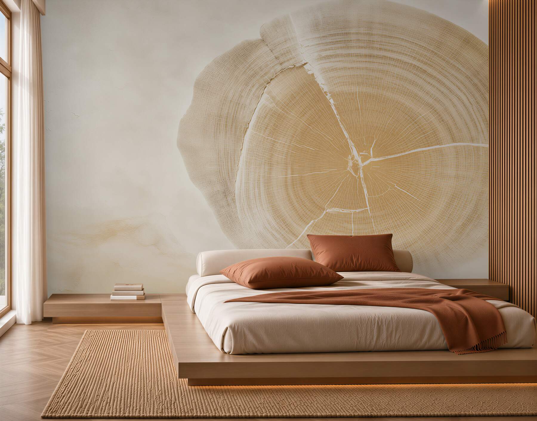 Fototapeta pień drzewa przekrój beżowy minimalistyczny wzór naturalny