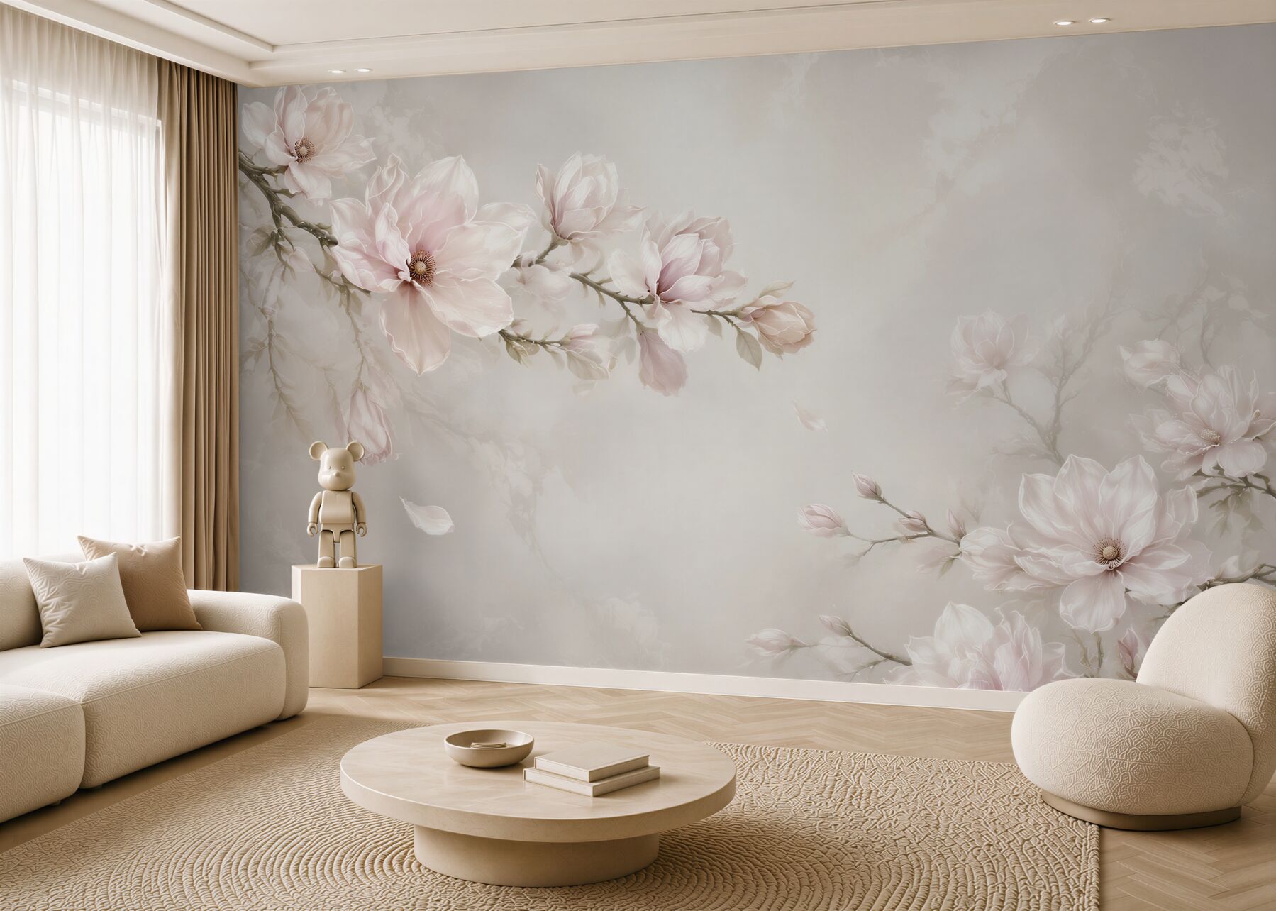 Fototapeta kwitnące magnolie pudrowy róż na jasnym tle elegancka